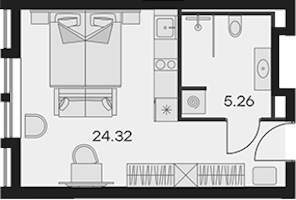 Квартира студия 29.58 м², 2/15 эт., Апарт-отель «Апарт-отель 25-7 Заневский»
